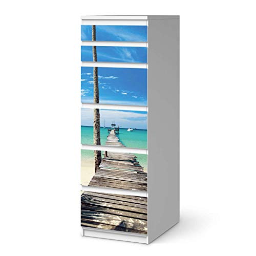 Wandtattoo Möbel passend für IKEA Malm Kommode 6 Schubladen (schmal) I Möbeldeko - Möbel-Sticker Aufkleber Folie I Innendekoration für Schlafzimmer und Wohnzimmer - Design: Blue Water von creatisto