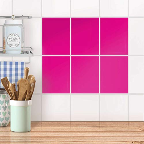 Badfolie I Dekorations-Sticker Aufkleber Folie PVC Fliesen Küchen-Fliesen Badezimmergestaltung I 15x20 cm Design Motiv Pink Dark - 6 Stück von creatisto
