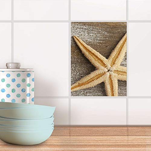 Fliesenbild für Bad und Küche I Fliesen-Folie Sticker selbstklebend I Fliesen renovieren - Fliesenfolie für Küchen- und Badfliesen I Design: Starfish von creatisto