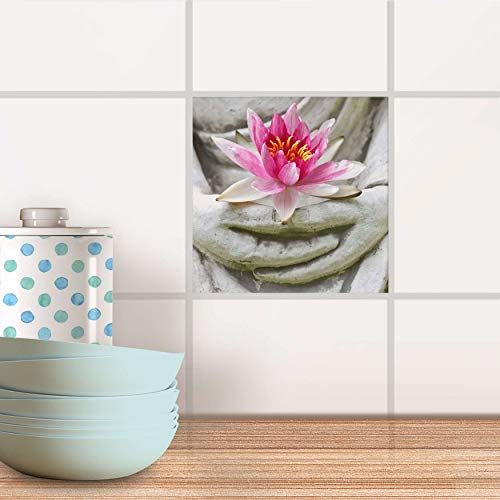 Fliesenbild für Bad und Küche I Fliesen-Folie Sticker selbstklebend I Fliesen renovieren - Fliesenspiegel für Küchen- und Badfliesen I Design: Flower Buddha von creatisto