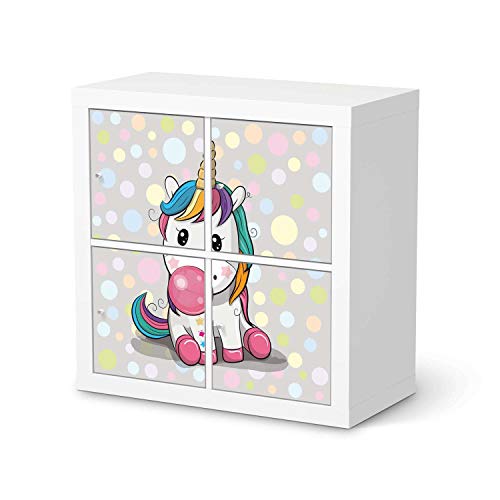 Kinder Wandtattoo Möbel - passend für IKEA Kallax Regal 4 Türen I Hochwertige Kinderzimmer Deko - Möbeldeko für Kinder- und Babyzimmer I Design: Rainbow das Einhorn von creatisto