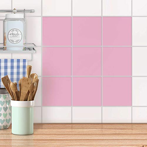 Küchenfliesen I Dekorativ-Dekorsticker Fliesen renovieren Bad-Folie Badezimmergestaltung I 15x15 cm Farbe Pink Light - 9 Stück von creatisto