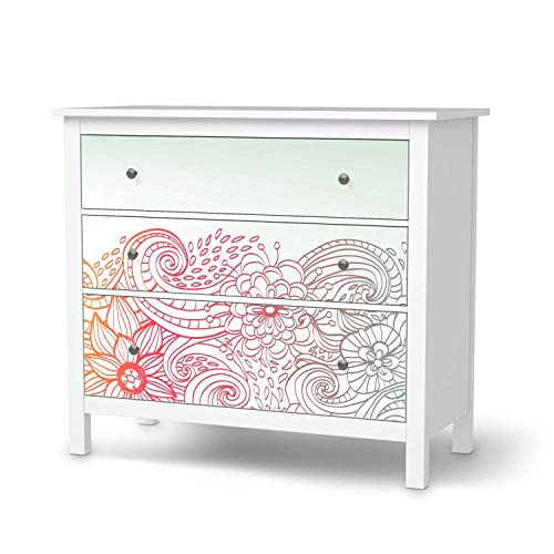 Möbel-Folie passend für IKEA Hemnes Kommode 3 Schubladen I Möbeldekoration - Möbel-Sticker Aufkleber Folie I Deko Wohnung für Wohnzimmer, Schlafzimmer - Design: Floral Doodle von creatisto