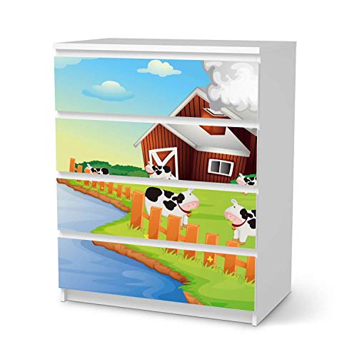 creatisto Möbel-Tattoo für Kinder - passend für IKEA Malm Kommode 4 Schubladen I Tolle Möbelsticker für Kinderzimmer Einrichtung I Design: Cowfarm 2 von creatisto