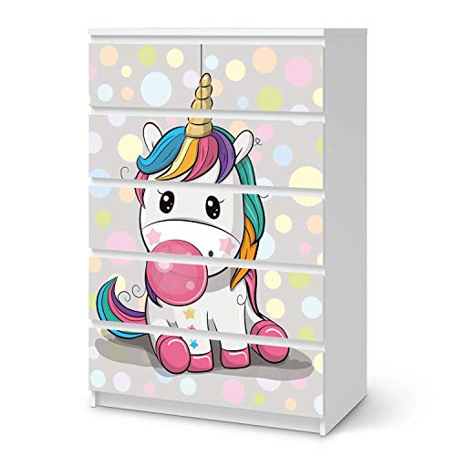 creatisto Möbel-Tattoo für Kinder - passend für IKEA Malm Kommode 6 Schubladen (hoch) I Tolle Möbelfolie für Kinder-Möbel Deko I Design: Rainbow das Einhorn von creatisto