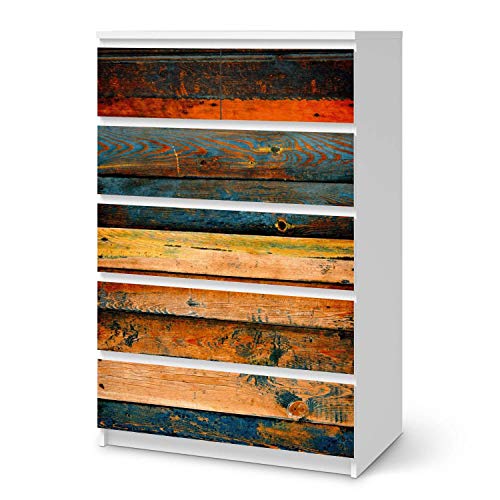 Möbelfolie selbstklebend passend für IKEA Malm Kommode 6 Schubladen (hoch) I Möbeldeko - Möbel-Aufkleber Folie Tattoo I Wohndeko für Esszimmer und Wohnzimmer - Design: Wooden von creatisto