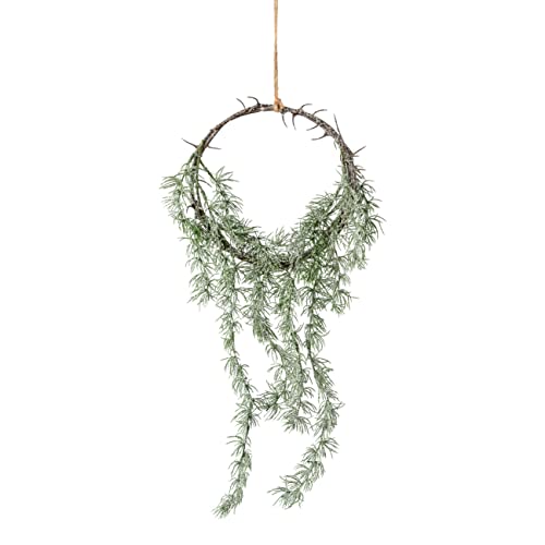 Künstlicher Zedern-Traumfänger, Zedernzweig, Tannenzweig, Türkranz, Kranz, Hänger mit Kordel, Winterdeko, Weihnachtsdekoration. ca. 60 cm, beschneit von creativ home