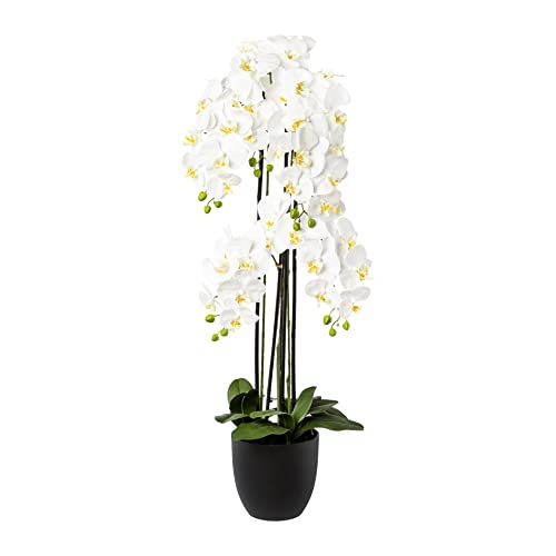 Kunstblume PHALENOPSIS ca. 120cm weiß, Weiss. Phalaenopsis Orchidee im schwarzen Resintopf 22 cm. von creativ home