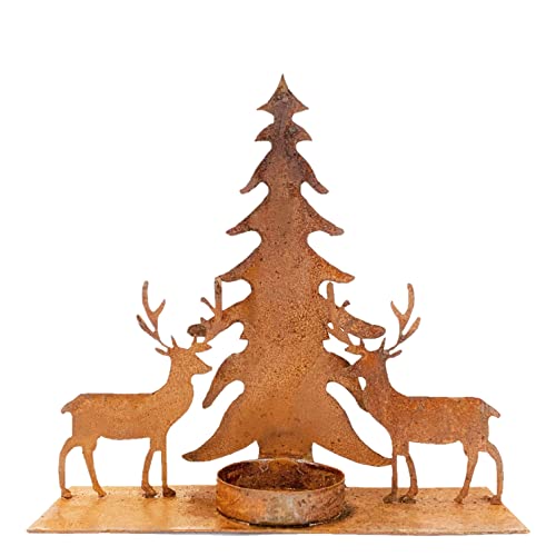 Metall Teelichthalter Hirsch Baum 15x5x14,5cm Rost Edelrost Kerzenhalter Weihnacht von creativ home