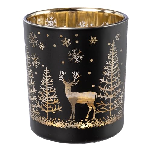 Teelichtglas Christmas TIME 7 x 8 cm. Windlicht Kerzenglas Teelichthalter Glas Winterdeko Weihnachtsdekoration von creativ home