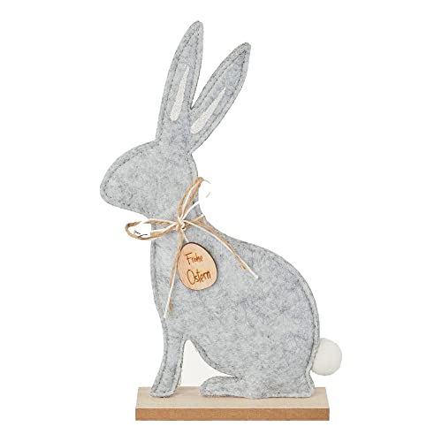 creativ home Filz HASE Osterhase sitzend auf Holzbase, Ca 26cm. Deko Osterhase, Filzhase mit Schleife (Grau) von creativ home