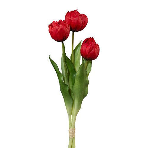 creativ home Kunstblumen TULPENBUND ca 37 cm mit 3 künstlichen Tulpen. Latex, REAL Touch in ROT. 3018300-01 von creativ home