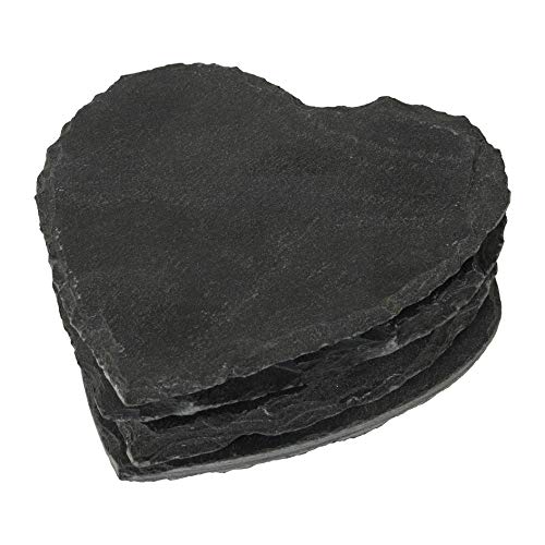creativ home Schiefer- UNTERSETZER Herz ca 10 x 10 cm. 4 Stück Schieferherzen. Kanten GEBROCHEN. 9820000-94 von creativ home