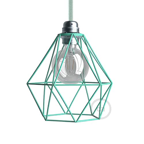 creative cables - Diamantförmiger Lampenschirmkäfig aus Metall mit E27-Anschluss - Türkis von creative cables