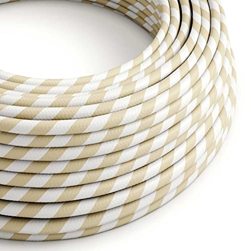 Rundes, Vertigo-Textilkabel mit HD Effekt breit getreift Creme & Nussbraun ERM56-5 Meter, 2x0.75 von creative cables