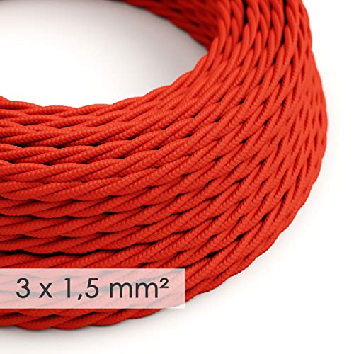 Textilkabel geflochten mit breitem Querschnitt 3x1,50 - Seideneffekt Rot TM09-5 Meter von creative cables