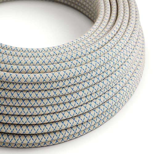 Textilkabel rund, Raute, blau natürliche Baumwoll Leine, RD65-5 Meter, 2x0.75 von creative cables