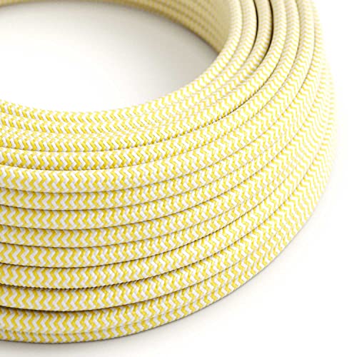creative cables Textilkabel rund, Zick-Zack Muster, gelb mit Seideneffekt, RZ10-1 Meter, 2x0.75 von creative cables