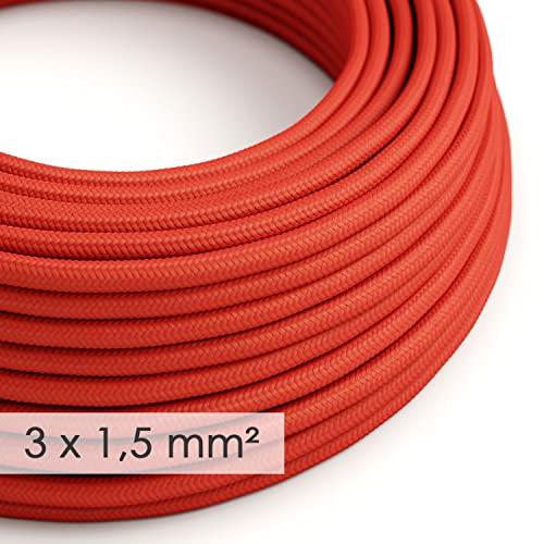 Textilkabel rund mit breitem Querschnitt 3x1,50 - Seideneffekt Rot RM09-5 Meter von creative cables