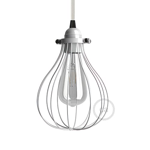 Tropfenförmiger Käfig-Lampenschirm aus Metall mit verstellbarem Verschluss - Weiß von creative cables