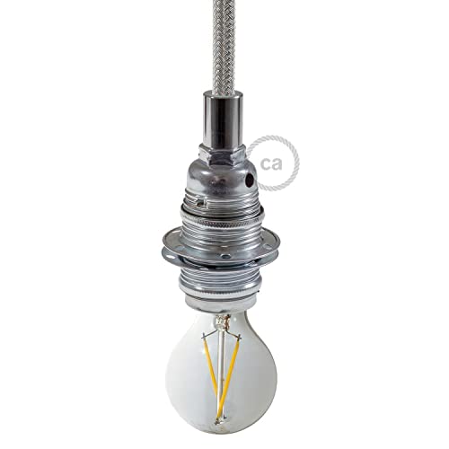 creative cables - E14-Lampenfassungs-Kit aus Metall mit Doppelklemmring für Lampenschirme - Zylindrisch, Silber von creative cables
