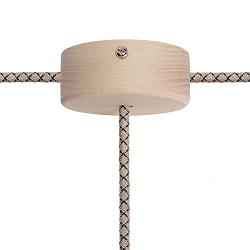 creative cables - Kit runder Mini Lampenbaldachin aus Holz mit 1 zentralen Loch und 2 Seitenlöchern - Neutral von creative cables