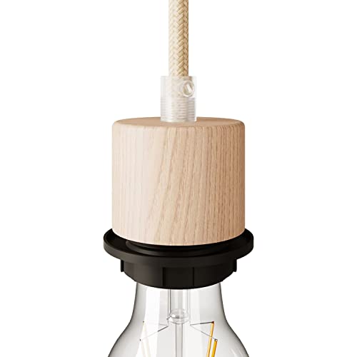 creative cables - Kit zylinderförmige E27 Holz-Lampenfassung mit Gewinde und Zugentlastung für Lampenschirm - Neutral von creative cables