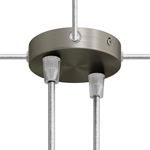 creative cables - Mini zylindrischer Lampenbaldachin Kit aus Metall mit 2 Haupt- und 4 Seitenlöchern - Konisch, Titan satiniert von creative cables