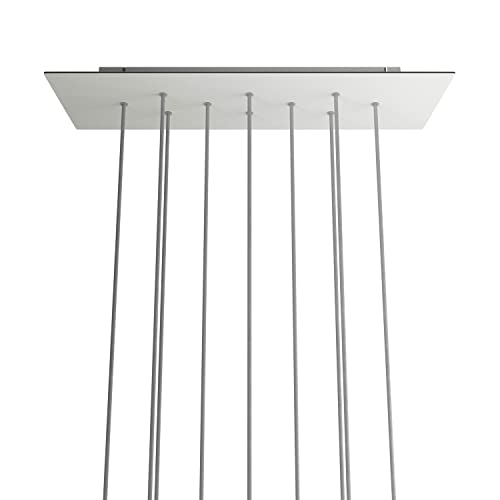 creative cables Rechteckiges XXL 10-Loch und 6 Seitenlöchern Lampenbaldachin, Rose-One-Abdeckung, Abmessungen 675 x 225 mm - Matt White Dibond, Weiß von creative cables