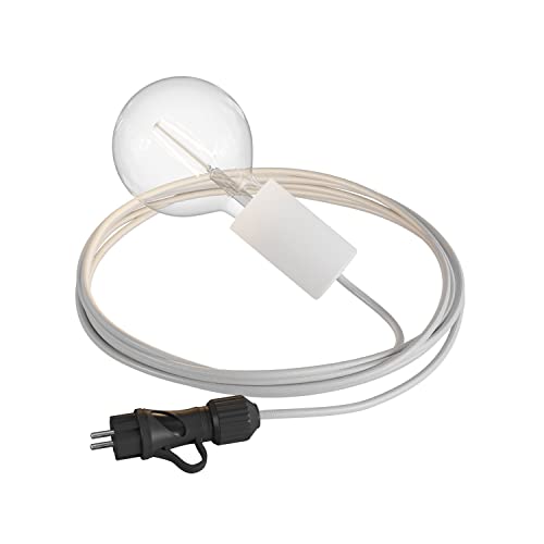 creative cables - Snake Eiva Elegant, tragbare Außenleuchte, 5m Textilkabel, wasserdichte IP65 Lampenfassung und Stecker - Ohne Glühbirne, Weiß von creative cables