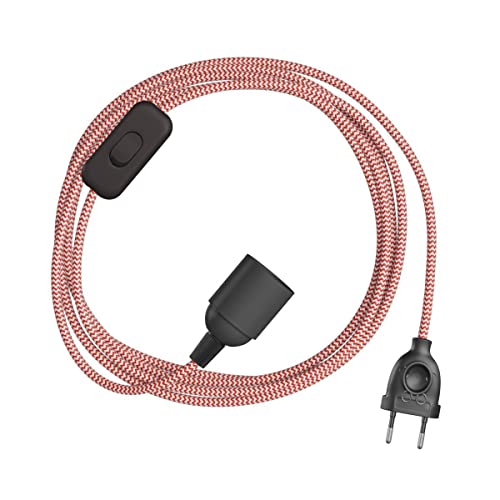 creative cables - SnakeBis Zick-Zack - Leuchtenzuleitung mit Lampenfassung und Textilkabel mit Zick-Zack-Muster - 1.8 Meter, RZ09, E14 von creative cables