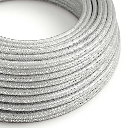 creative cables - Textilkabel geflochten, Silber Glitzer Seideneffekt, RL02 - BASECAVRL02-1 Meter, 2x0.75 von creative cables