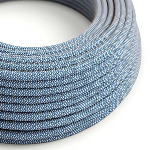 creative cables - Textilkabel rund, Zick-Zack Muster, blau natürliche Baumwoll Leine, RD75-5 Meter, 3x0.75 von creative cables