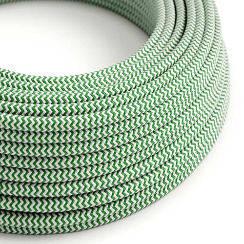 creative cables - Textilkabel rund, Zick-Zack Muster, grün mit Seideneffekt, RZ06-10 Meter, 3x0.75 von creative cables