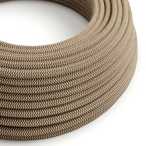 creative cables Textilkabel rund, Zick-Zack Muster, rindenfarben natürliche Baumwoll Leine, RD73-1 Meter, 3x0.75 von creative cables