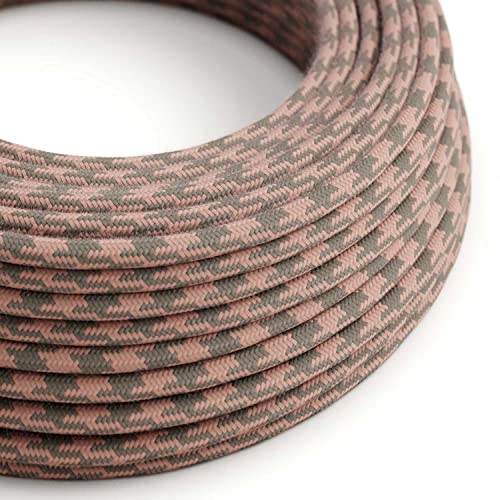 creative cables - Textilkabel rund, antikrosa grau bifarbig Baumwolle, RP26-5 Meter, 2x0.75 von creative cables