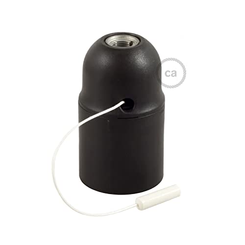 creative cables - Thermoplastisches E27-Lampenfassungs-Kit mit Doppelklemmring und Zugschalter für Lampenschirme - Schwarz von creative cables