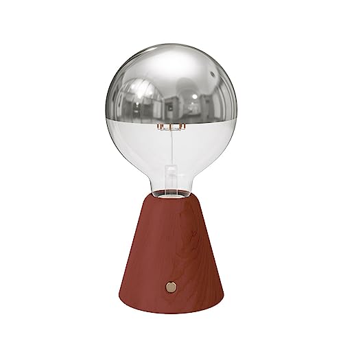 creative cables - Tragbare, wiederaufladbare LED Leuchte Cabless01 mit Globe Glühbirne mit silberfarbener Kopfspiegelung - Mit Glühbirne, Terrakotta von creative cables