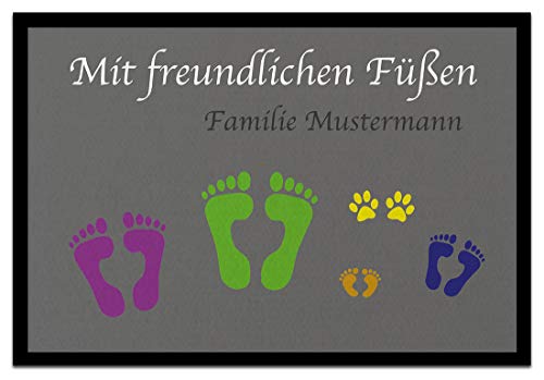 Bedruckte Fußmatte - Mit freundlichen Füssen - Personalisierbar - in 3 Größen, Größe der Fußmatte:40 x 60 cm von creativgravur