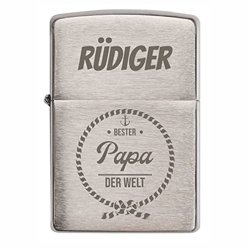 Creativgravur - Zippo mit Gravur in Chrom-Optik - Verschiedene Motive - Zippo Feuerzeug personalisiert mit Geschenk-Box - Zippo Brushed als Geschenk - Motiv: Bester Papa von creativgravur