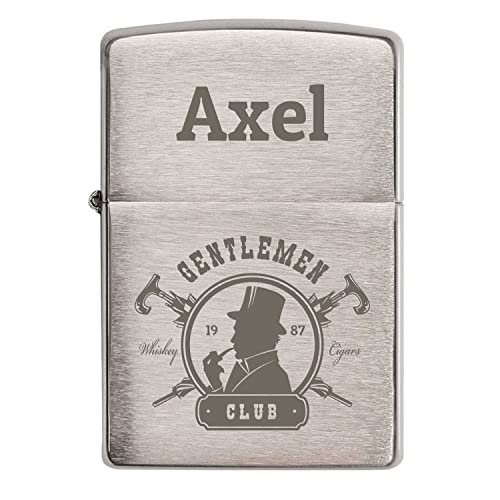 Creativgravur - Zippo mit Gravur in Chrom-Optik - Verschiedene Motive - Zippo Feuerzeug personalisiert mit Geschenk-Box - Zippo Brushed als Geschenk - Motiv: Gentlemen Club 1 von creativgravur