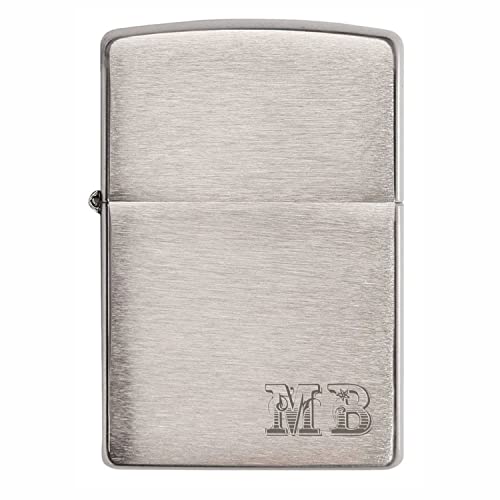 Creativgravur - Zippo mit Gravur in Chrom-Optik - Verschiedene Motive - Zippo Feuerzeug personalisiert mit Geschenk-Box - Zippo Brushed als Geschenk - Motiv: Initialen von creativgravur