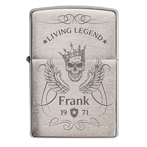 Creativgravur - Zippo mit Gravur in Chrom-Optik - Verschiedene Motive - Zippo Feuerzeug personalisiert mit Geschenk-Box - Zippo Brushed als Geschenk - Motiv: Living Legend von creativgravur