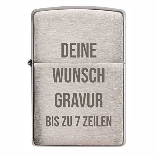 Creativgravur - Zippo mit Gravur in Chrom-Optik - Verschiedene Motive - Zippo Feuerzeug personalisiert mit Geschenk-Box - Zippo Brushed als Geschenk - Motiv: Wunschtext von creativgravur