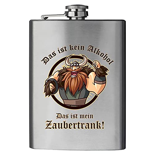 Edelstahl Flachmann mit Druck - mit lustigen Motiven - als Geschenk oder zu Weihnachten, Flachmann:Zaubertrank von creativgravur