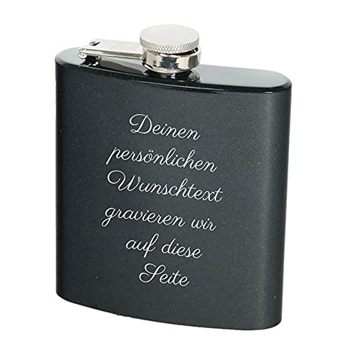 Exklusiver Flachman 6oZ in Schwarz mit persönlicher Wunschgravur auf der Vorderseite von creativgravur