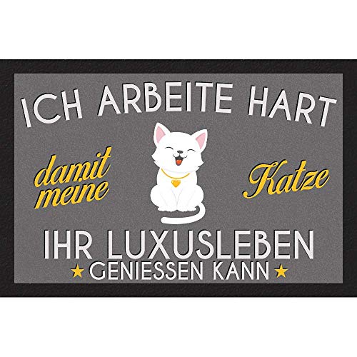 Fußmatte - Ich Arbeite hart 'Katze' - Schmutzfangmatte Hinweismatte 60cm x 40cm von creativgravur