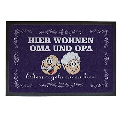 Creativgravur - Fußmatte Oma und Opa - Elternregeln Enden Hier - Oma Fußmatte Bedruckt - rutschfest & waschbar - Oma Opa Geschenke Weihnachten - Großeltern Werden Geschenk von creativgravur