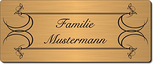 Gravierte Folie Türschild, Klingelschild, Namensschild, Briefkastenschild, Pokalschild nur 0,1 mm dick, Typ:Messing 401-06 - 120x50 mm von creativgravur