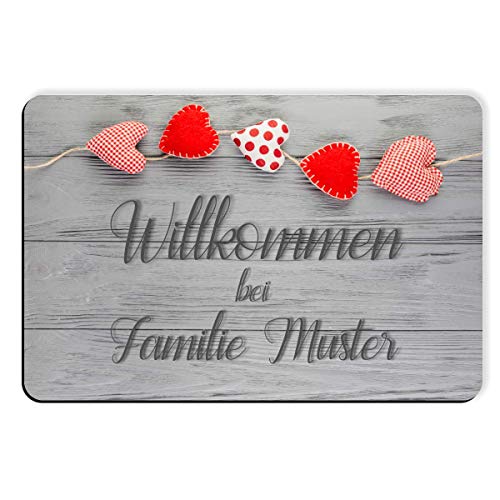 Individuell bedruckte Fußmatte - Holz mit Herzen mit Wunschtext personalisiert, Größe der Fußmatte:40 x 60 cm ohne Gummirand von creativgravur